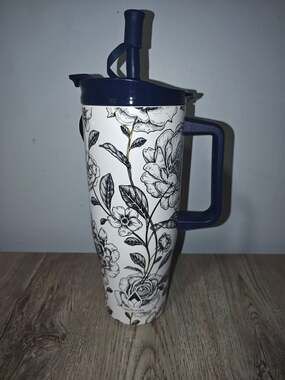 NEW Wellness 40oz Stainless Steel Insulated Tumbler Black and White Floral
